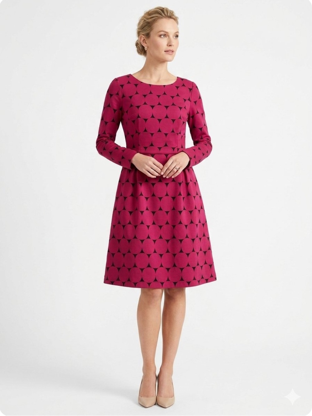 Boden Ponte Geo Circle Print Cotton Blend Red Sheath Dress. Size 6.